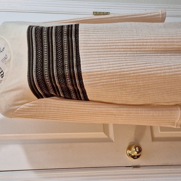 Altar'a State Cream Colored with Brown Graphic Design Sweater Dress Size Med - Picture 4 of 12